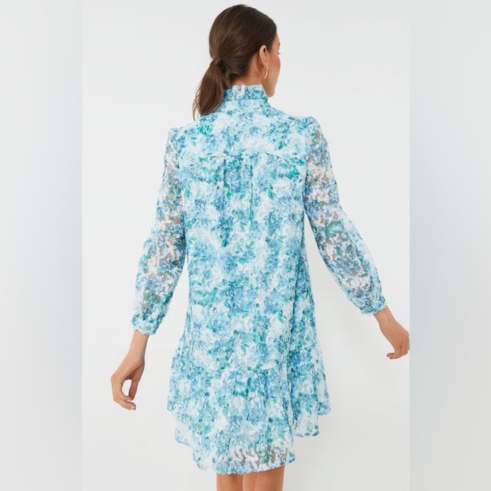 Tuckernuck Water's Edge Hydrangea Organza Palmerston Mini Dress Long Sleeve M - Picture 14 of 15